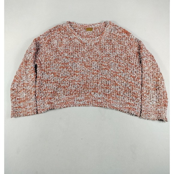 POL Sweater Womens Medium Orange White Boucle‎ Chenille Knit Pullover Cropped - Picture 2 of 8